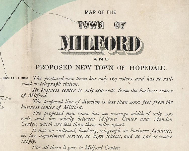1890 Map of Milford and Hopedale Massachusetts