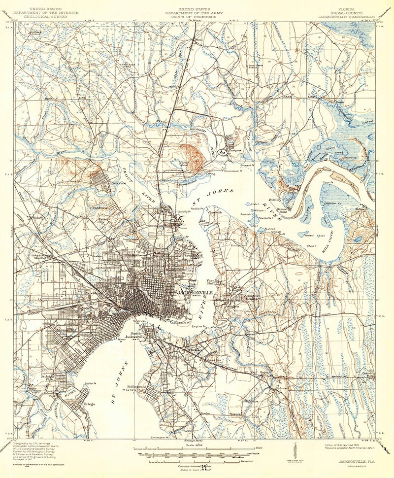 1918 Topo Map of Jacksonville Florida Quadrangle