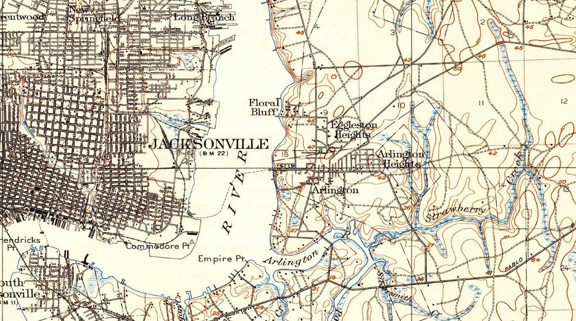 1918 Topo Map of Jacksonville Florida Quadrangle