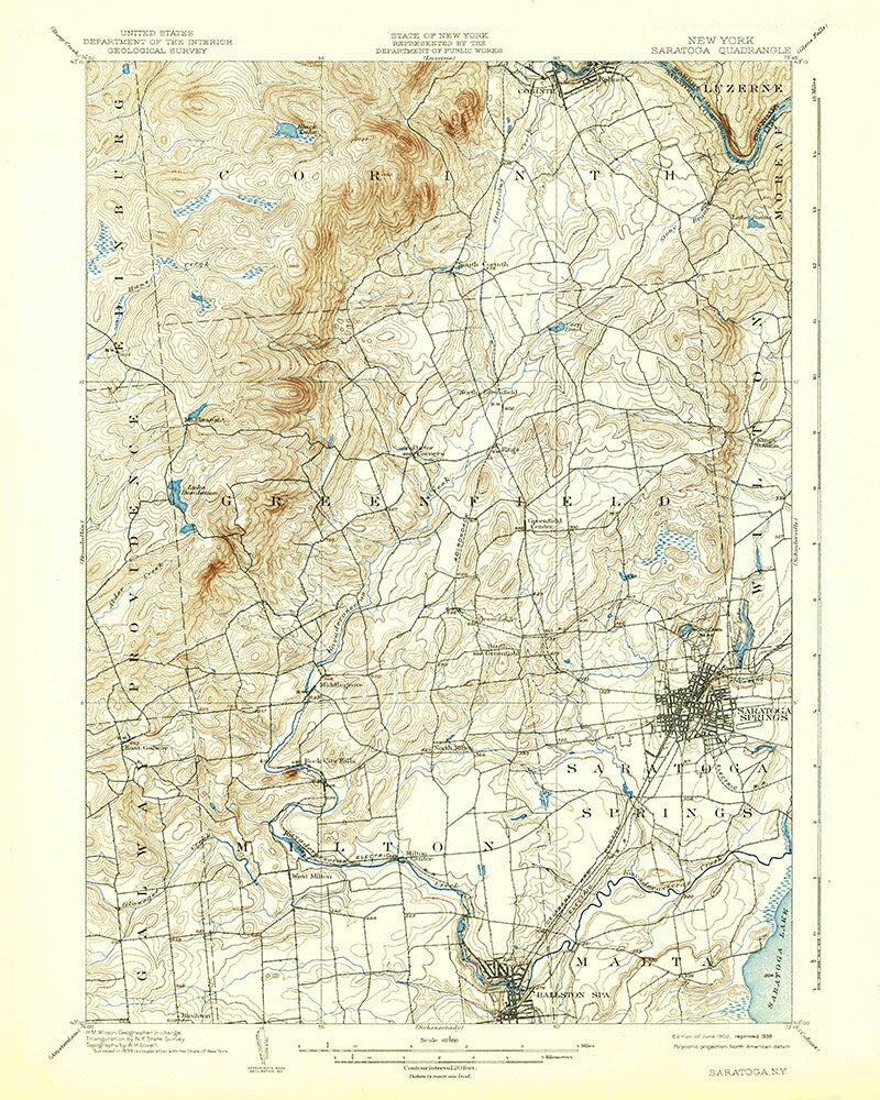 1895 Topo Map of Saratoga New York Quadrangle