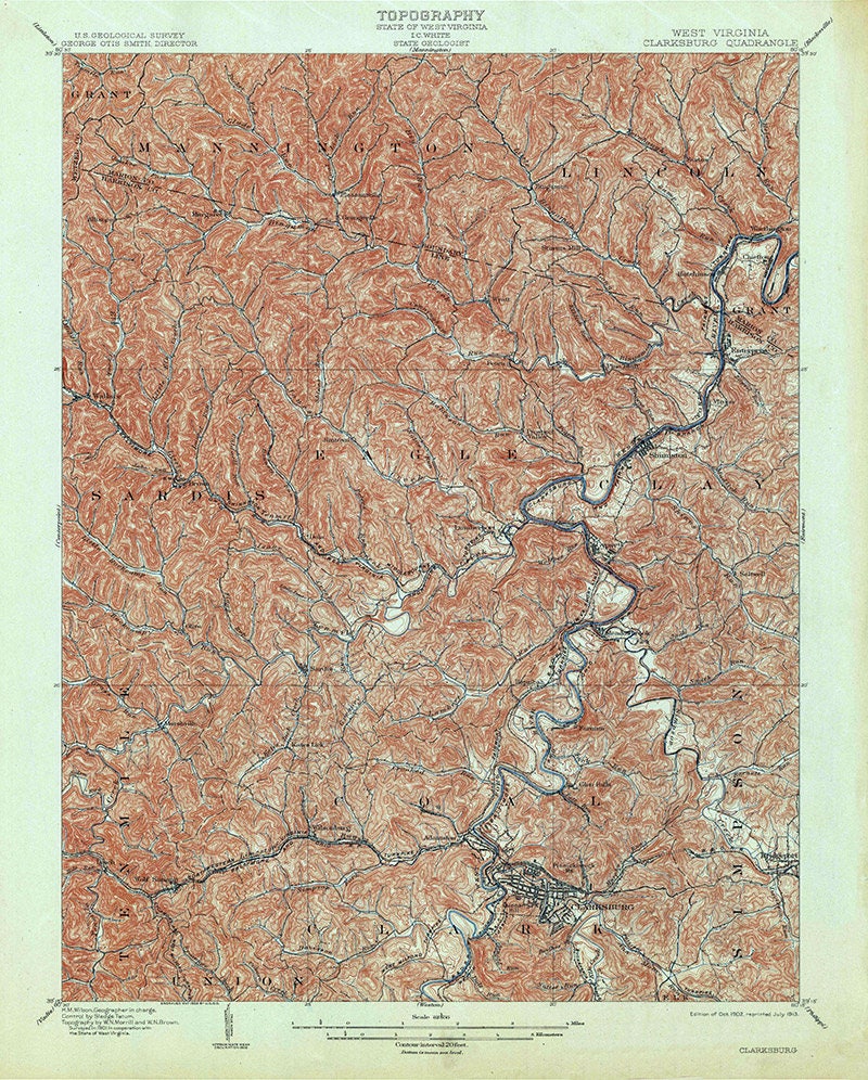 1902 Topo Map of Clarksburg West Virginia Quadrangle