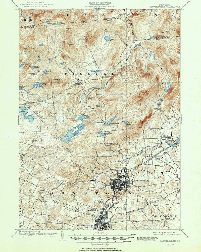 1903 Topo Map of Gloversville New York Quadrangle