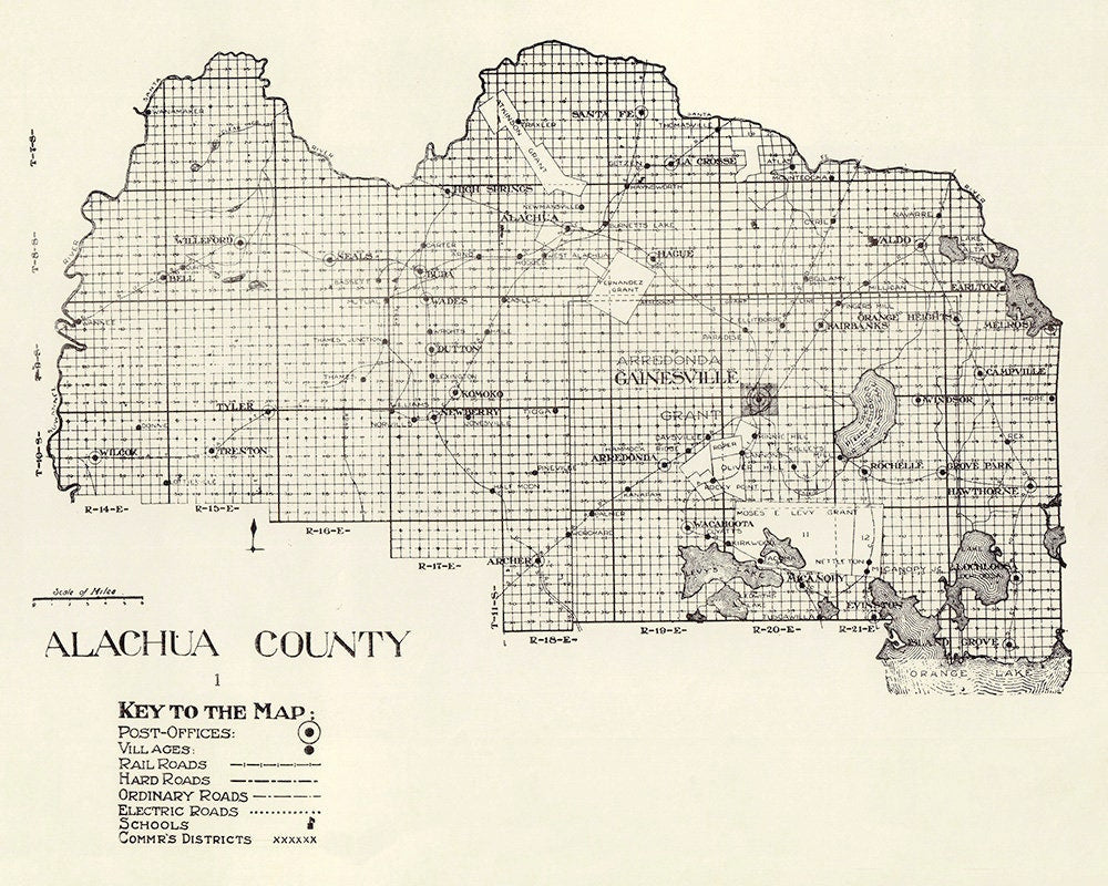 1914 Map of Alachua County Florida Gainesville