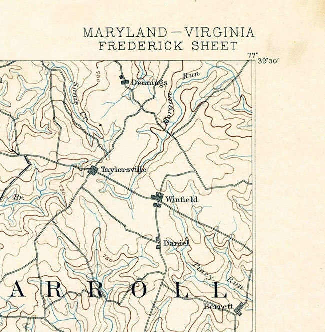 1893 Topo Map of Frederick Maryland Quadrangle