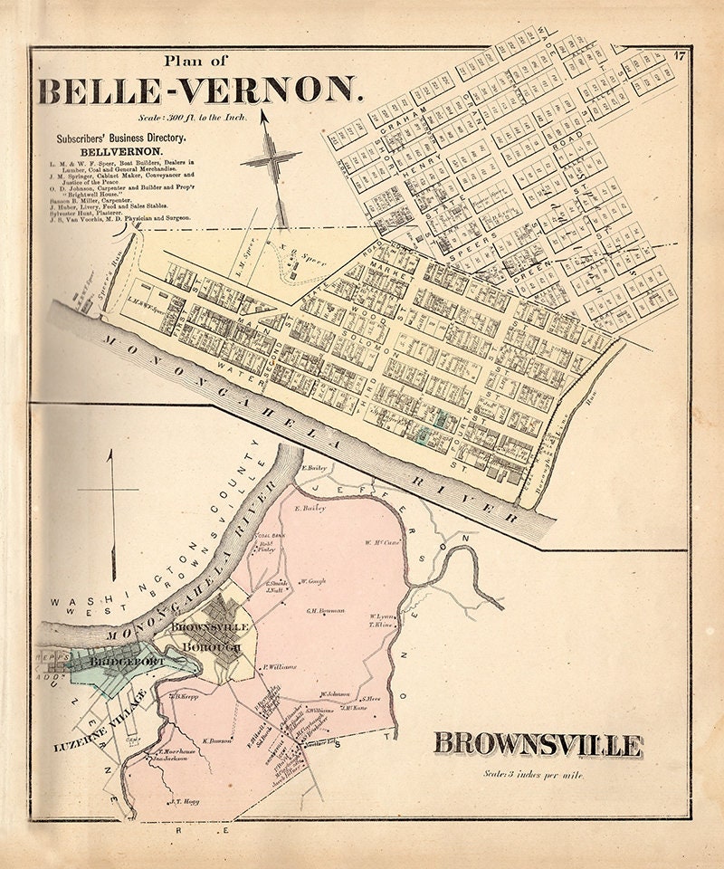 1872 Map of Belle Vernon Fayette County PA