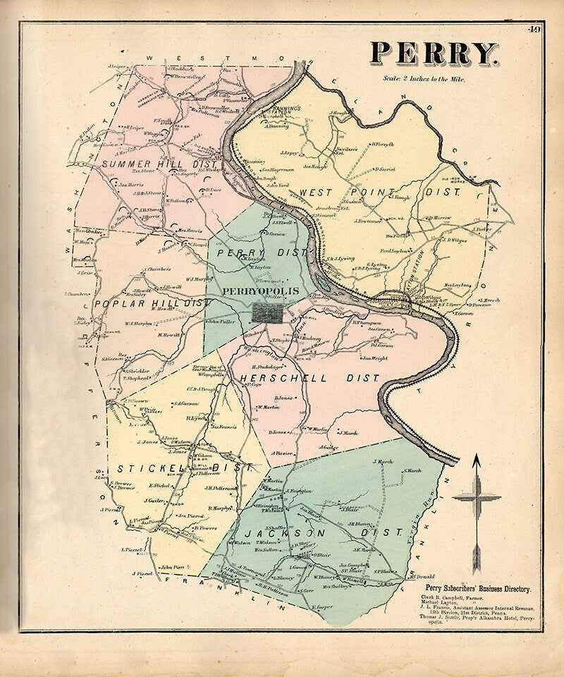 1872 Map of Perry Township Fayette County PA