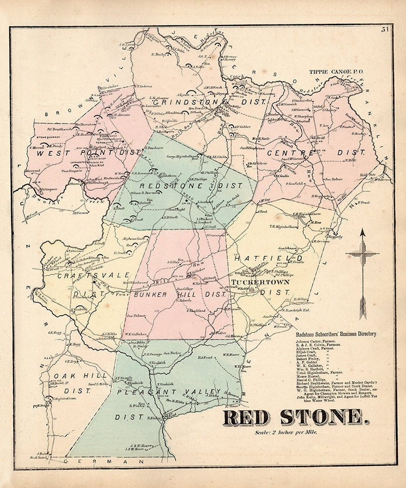 1872 Map of Red Stone Township Fayette County PA