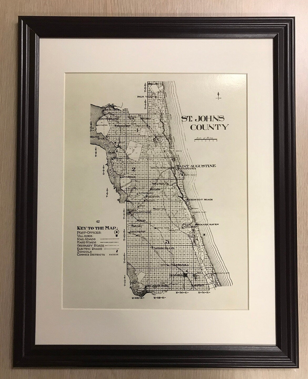 1914 Map of Saint Johns County Florida & Saint Augustine Framed