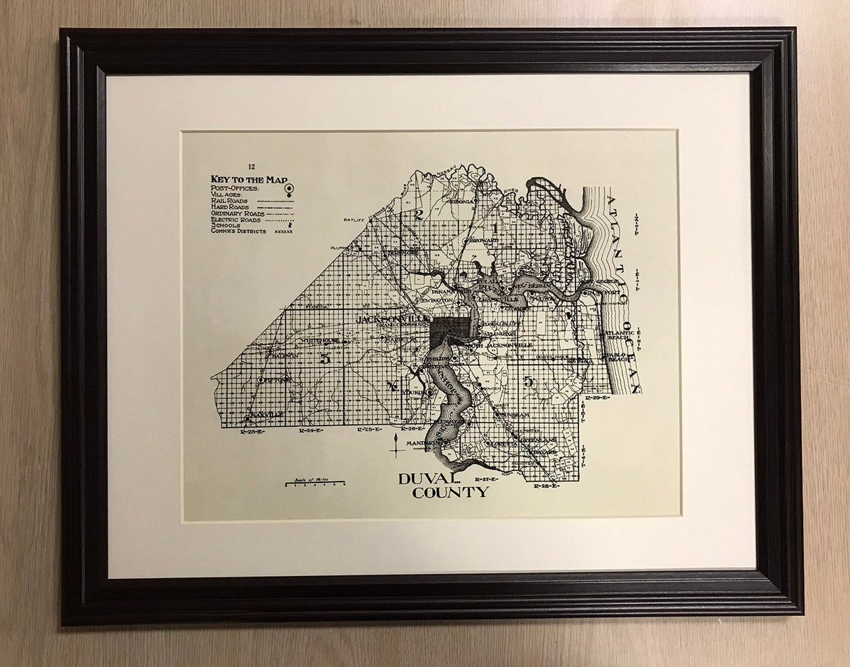 1914 Map of Duval County Florida Framed