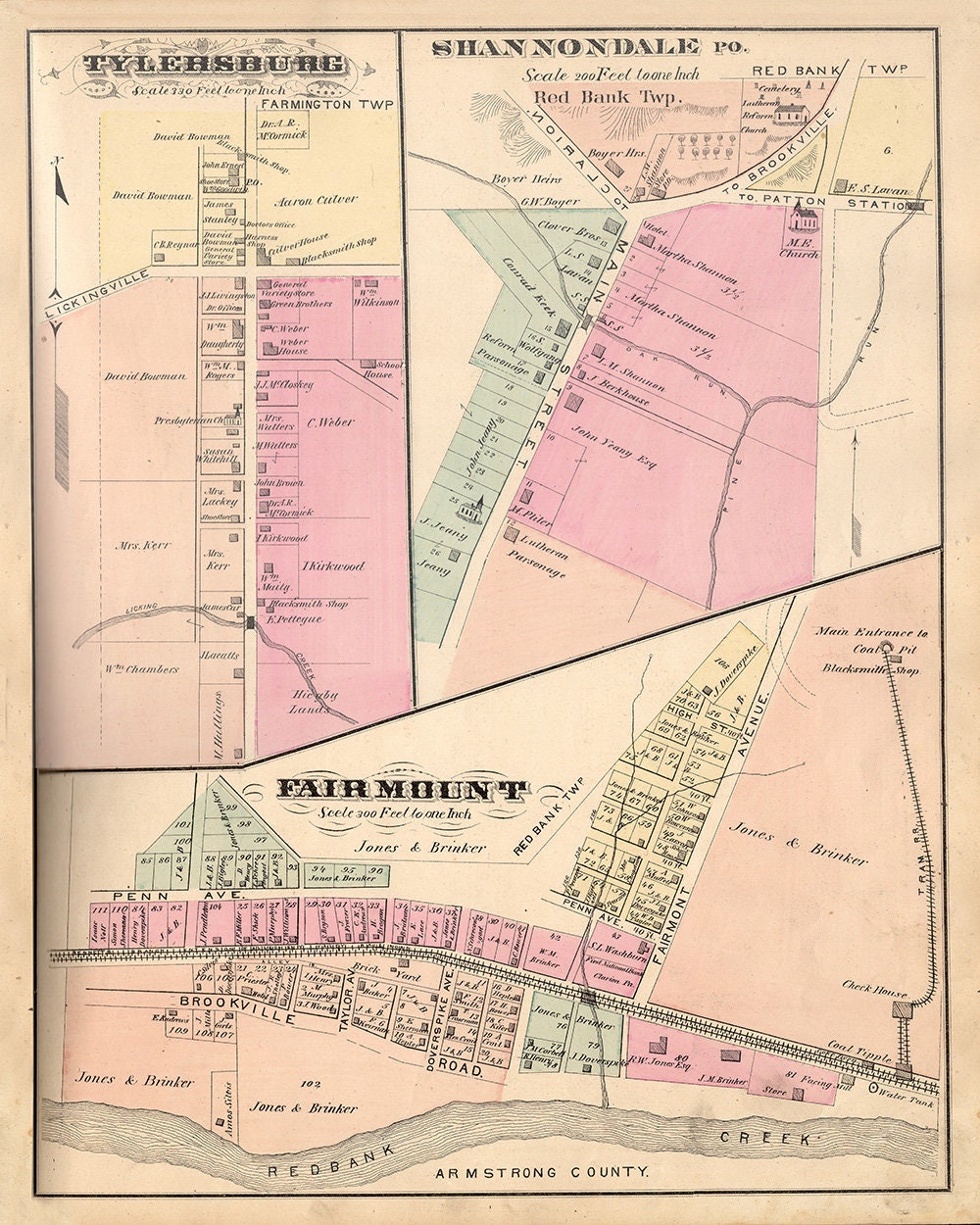 1877 Map of Fairmont Shannondale & Tylersburg Clarion County Pa