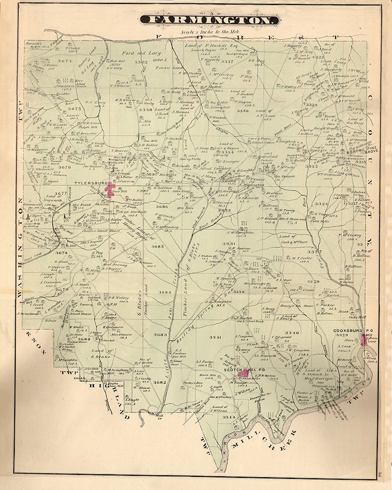 1877 Map of Farmington Township Clarion County Pennsylvania
