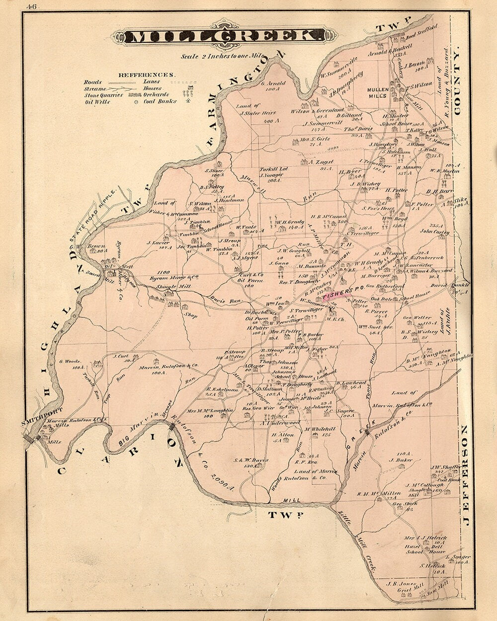 1877 Map of Mill Creek Township Clarion County Pennsylvania