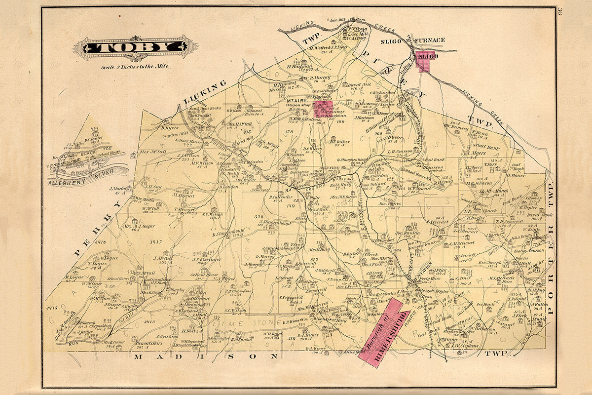 1877 Map of Toby Township Clarion County Pennsylvania