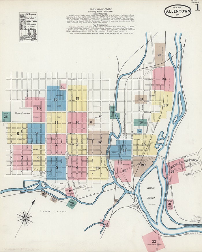 1891 Map of Allentown Pennsylvania