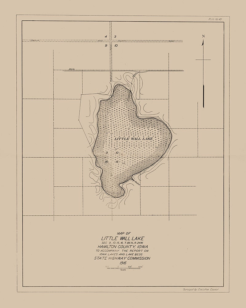 1916 Map of Little Wall Lake Hamilton County Iowa