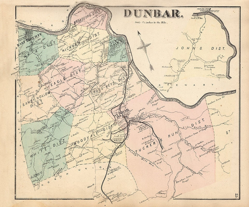 1872 Map of Dunbar Township Fayette County PA