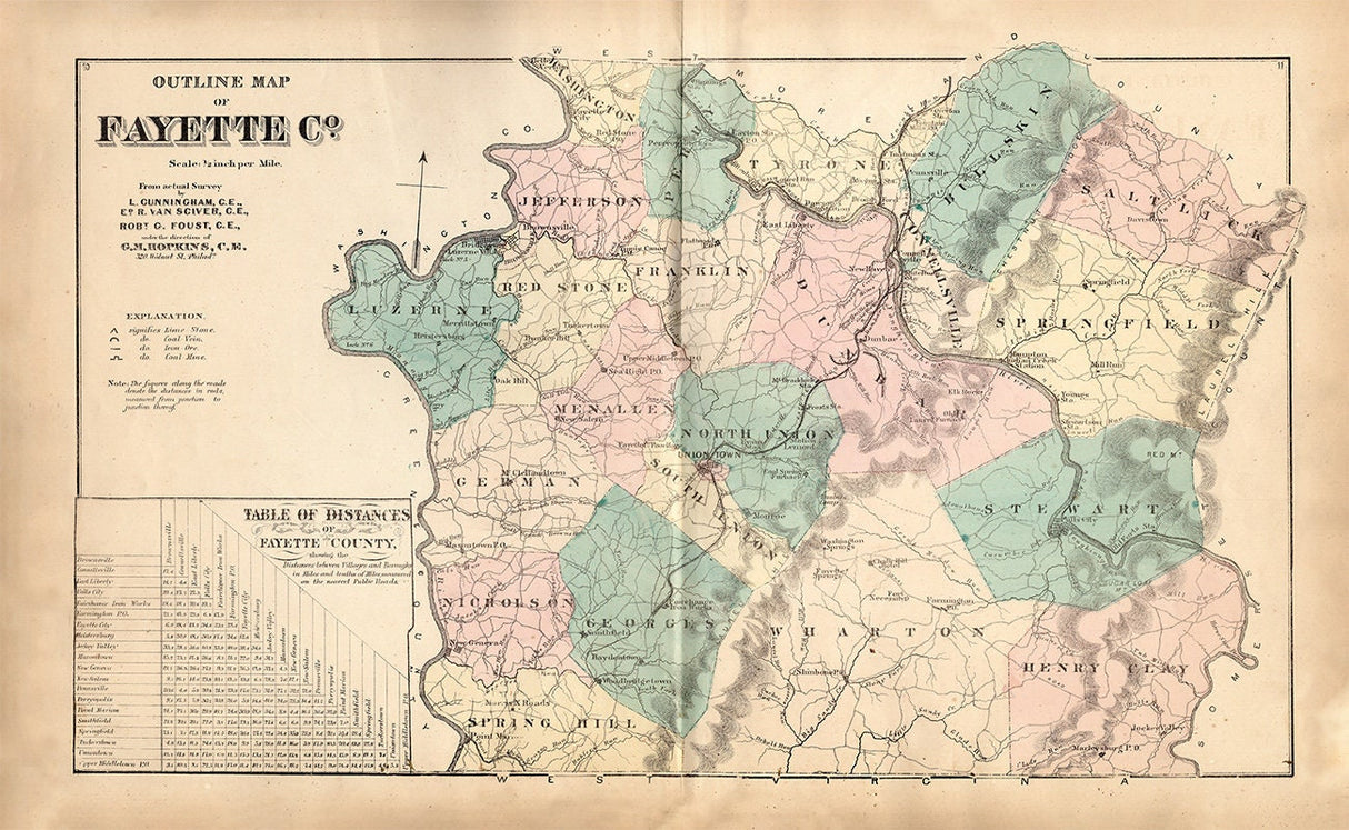 1872 Map of Fayette County PA