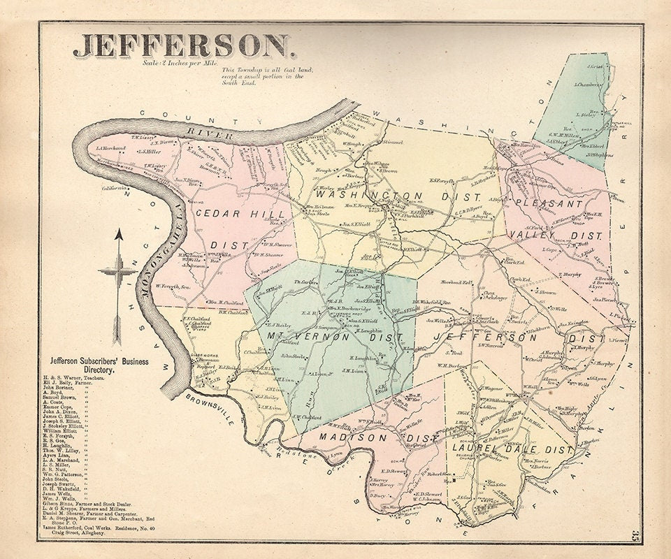 1872 Map of Jefferson Township Fayette County PA