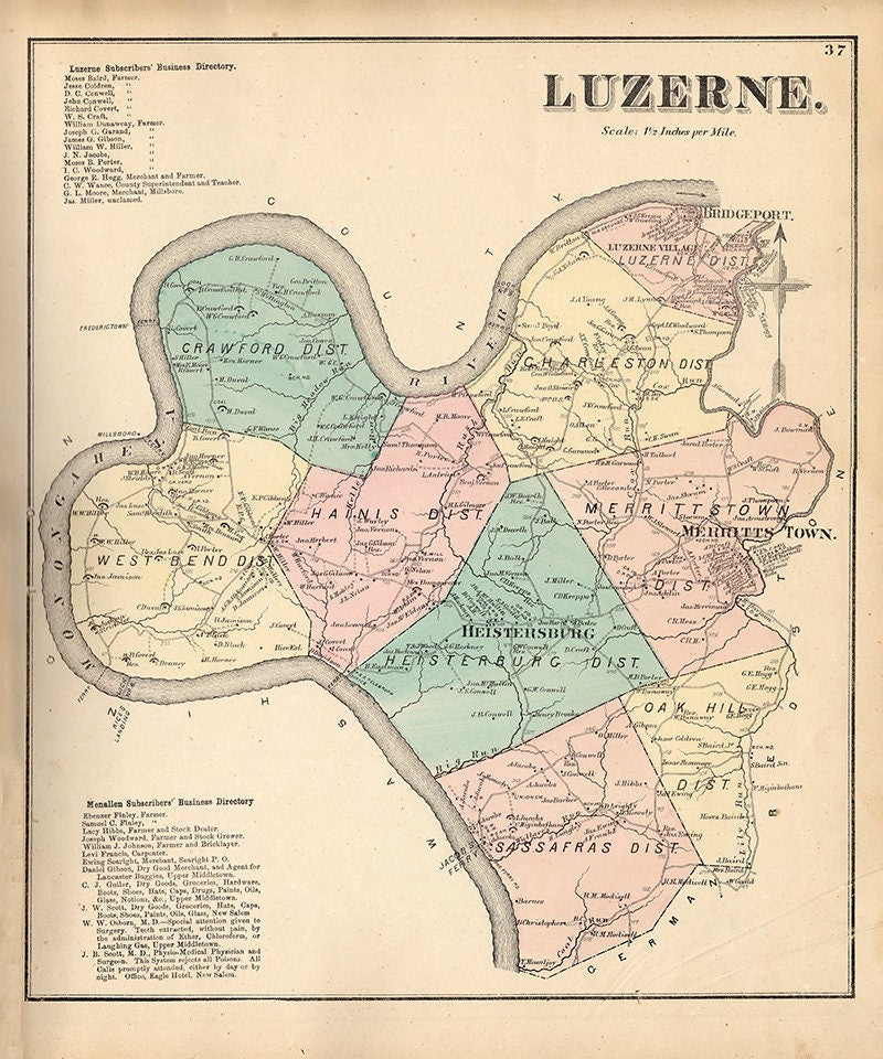 1872 Map of Luzerne Township Fayette County PA