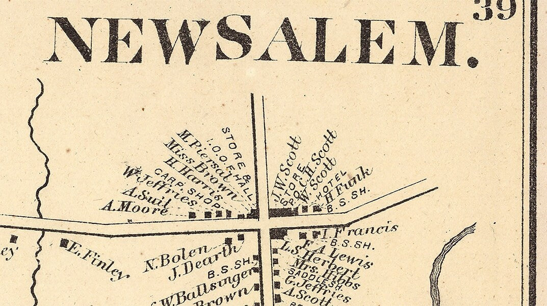 1872 Map of Menallen Township Fayette County PA New Salem