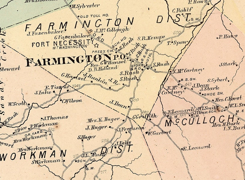 1872 Map of Wharton Township Fayette County PA