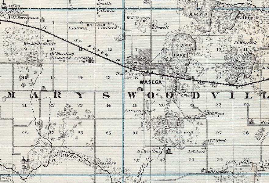 1874 Map of Waseca County Minnesota