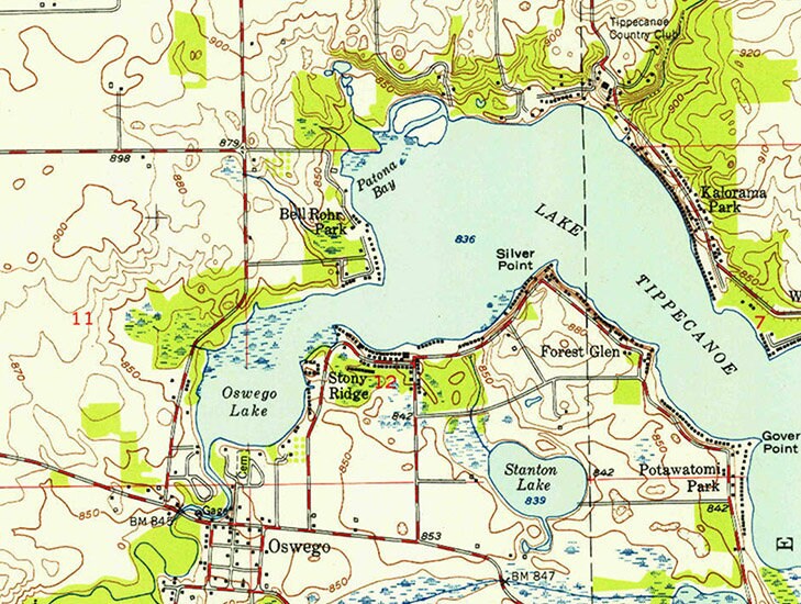 1950 Topo Map of Tippecanoe Lake Indiana