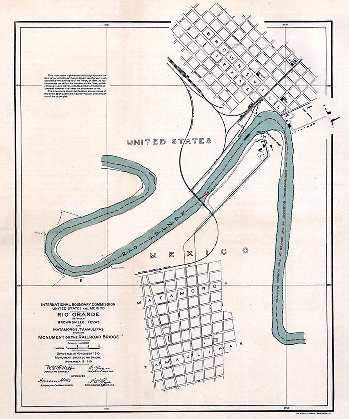 1910 Map of Brownsville Texas & Matamoros Mexico