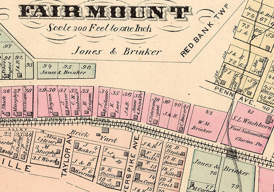 1877 Map of Fairmont Shannondale & Tylersburg Clarion County Pa