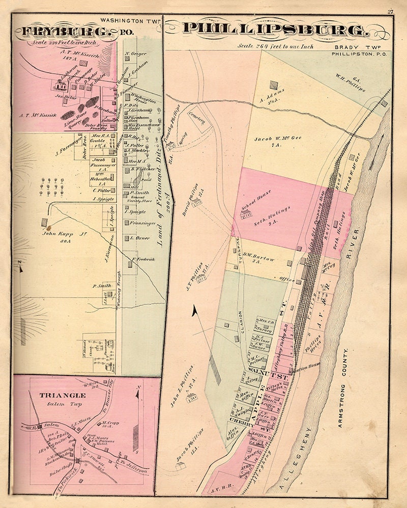1877 Map of Fryburg & Phillipsburg Clarion County PA