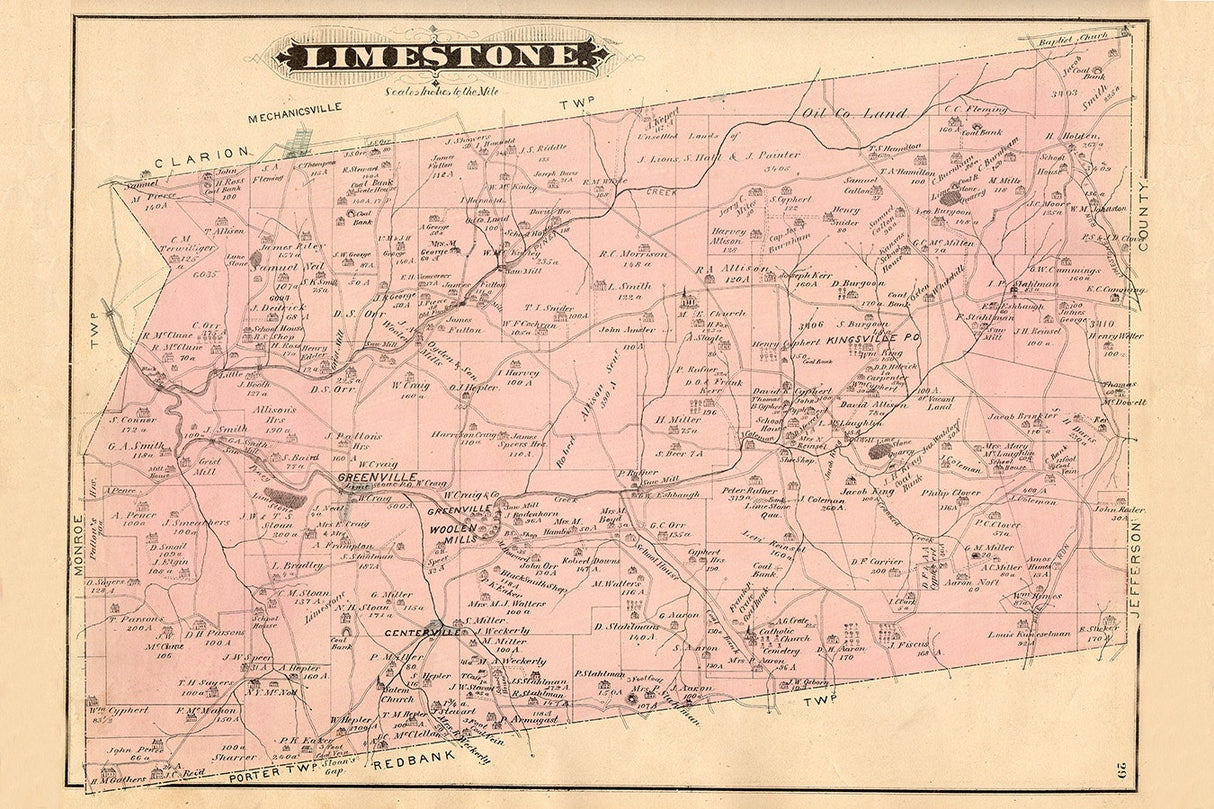 1877 Map of Limestone Township Clarion County Pennsylvania