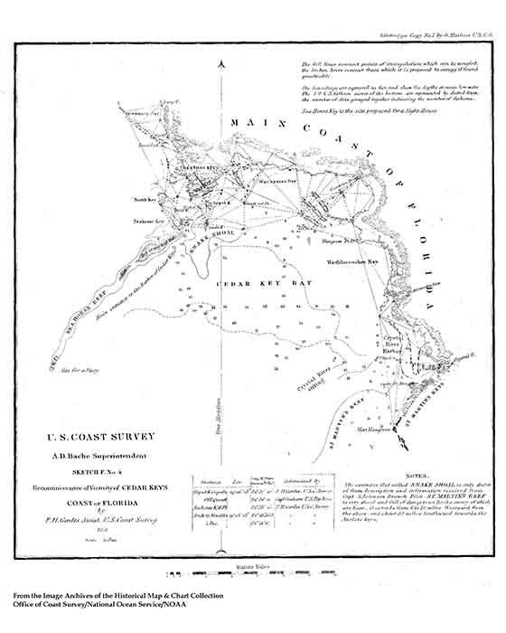 1851 Nautical Map of Cedar Keys Florida