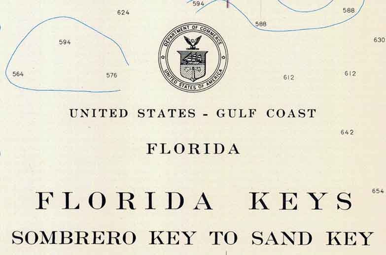 1954 Nautical Map of Sombrero Key to Sand Key Florida