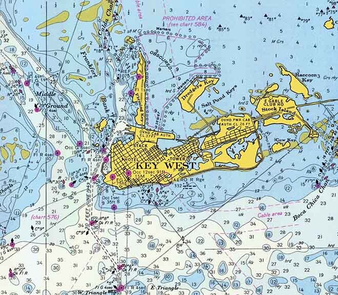 1954 Nautical Map of Sombrero Key to Sand Key Florida