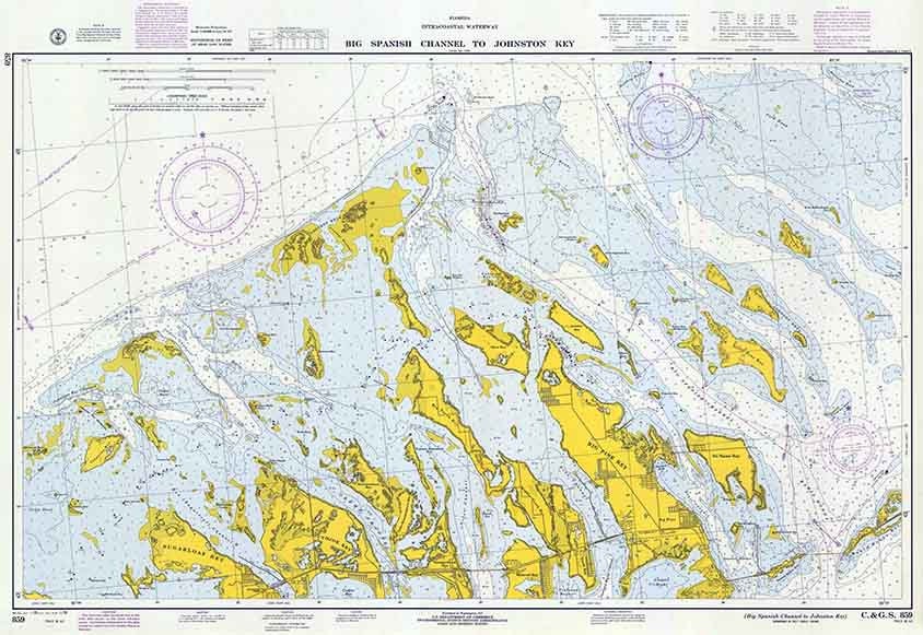 1970 Nautical Map of Big Spanish Channel to Johnston Key Florida