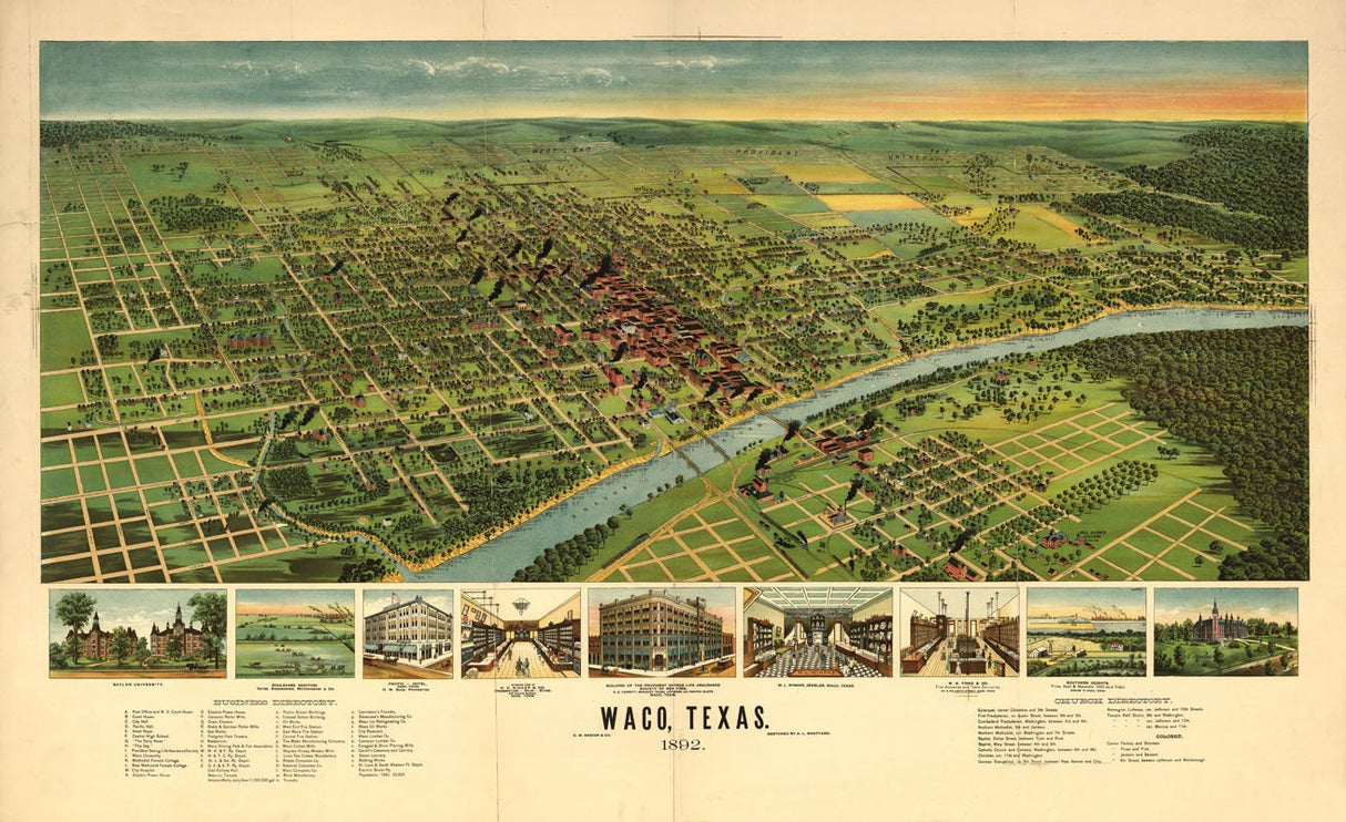 1891 Panoramic Map of Waco Texas