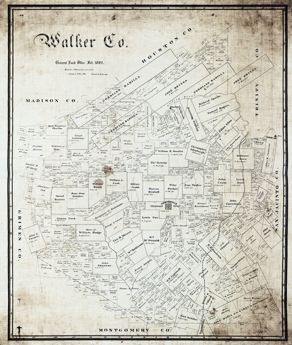 1903 Farm Line Map of Walker County Texas Huntsville