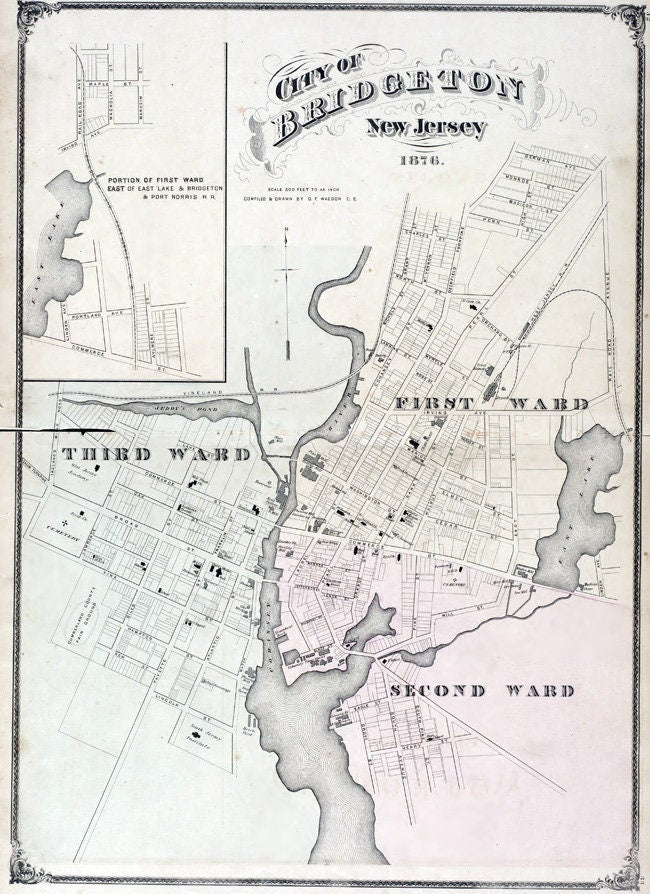 1876 Map of Bridgeton Cumberland County New Jersey