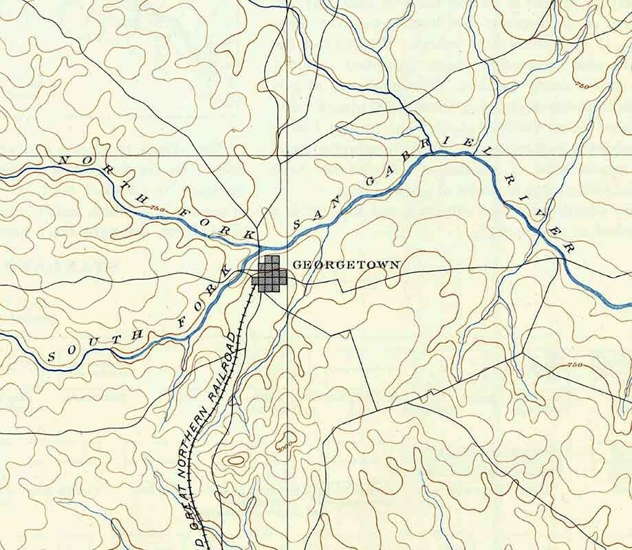 1893 Topo Map of Georgetown Texas - Bell - Temple - Blanco