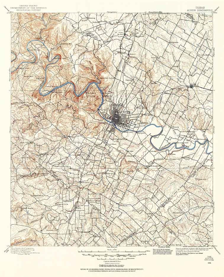 1896 Topo Map of Austin Quad Texas - Taylor