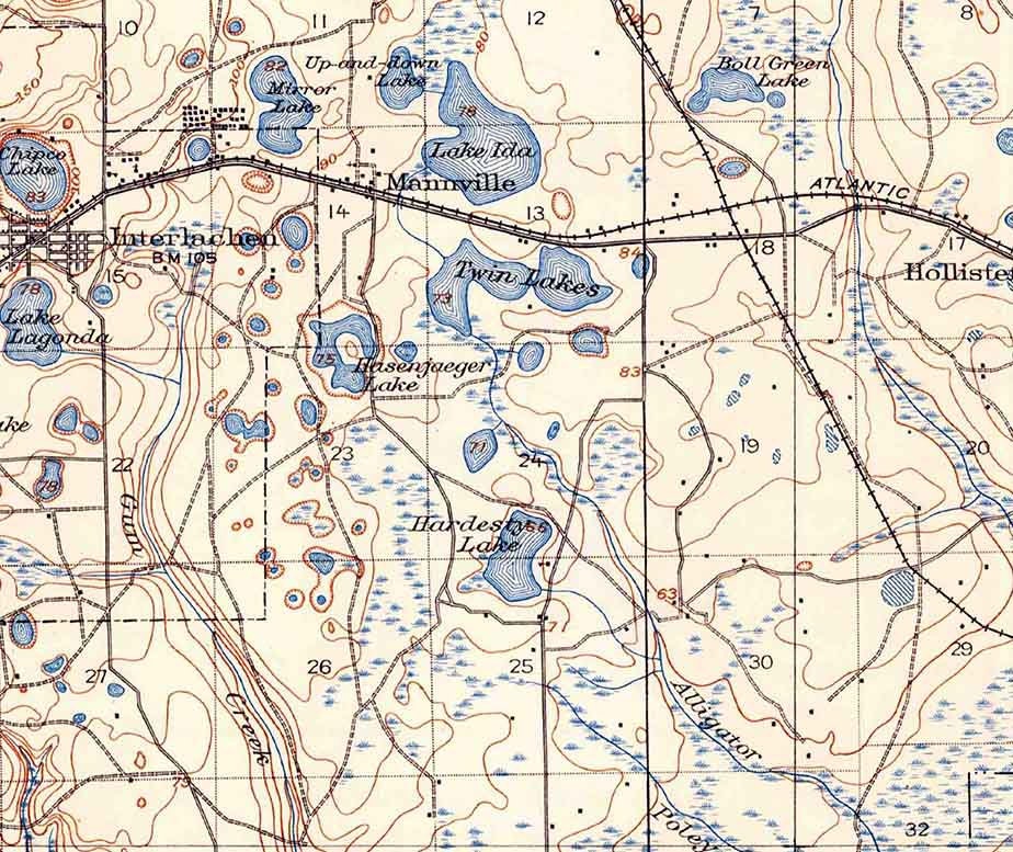 1916 Topo Map of Interlachen Quad Florida