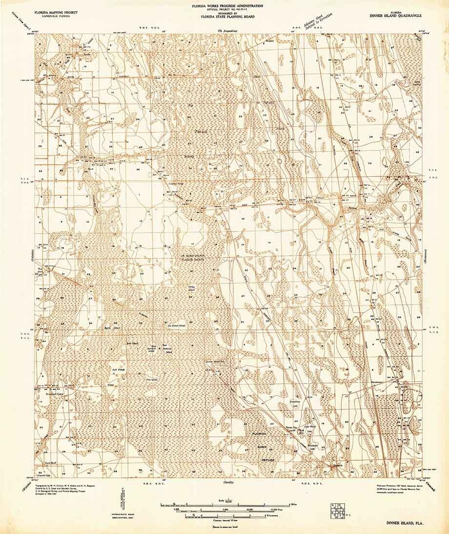 1937 Topo Map of Dinner Island Quad Florida - St. Johns County