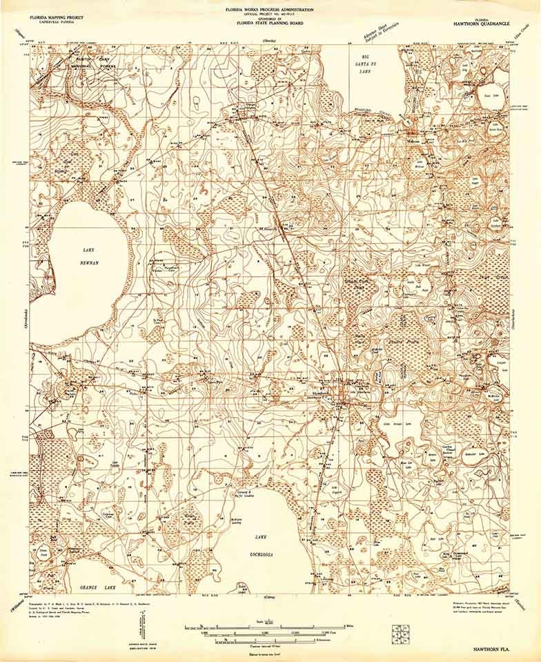1938 Topo Map of Hawthorn Quad Florida - Gainesville