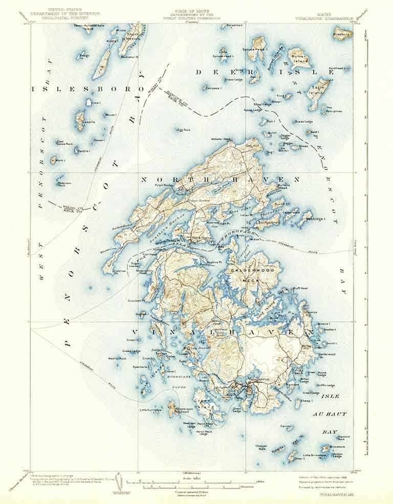 1904 Topo Map of Vinalhaven Maine Quad North Haven