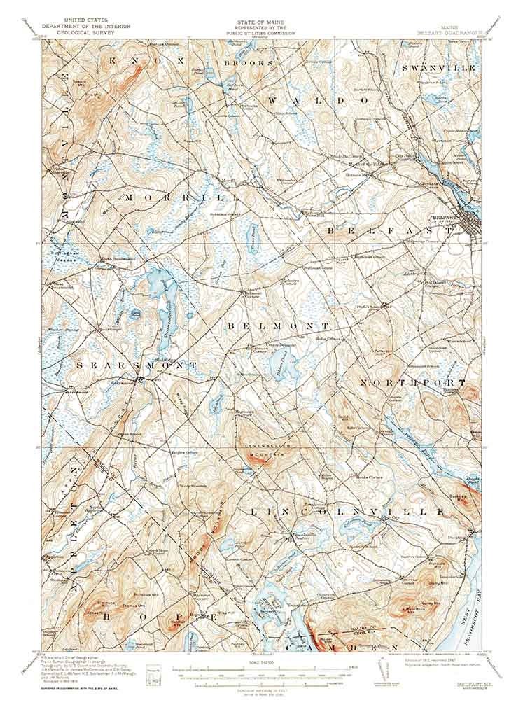 1917 Topo Map of Belfast Maine Quad