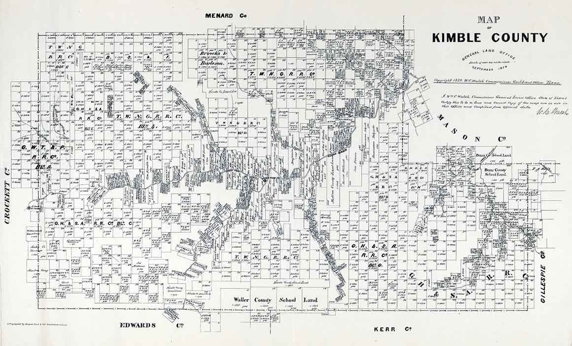 1879 Farm Line Map of Kimble County Texas