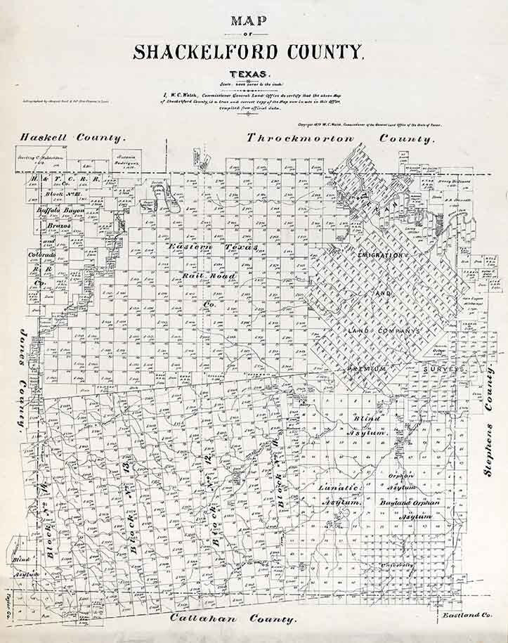 1879 Farm Line Map of Shackelford County Texas