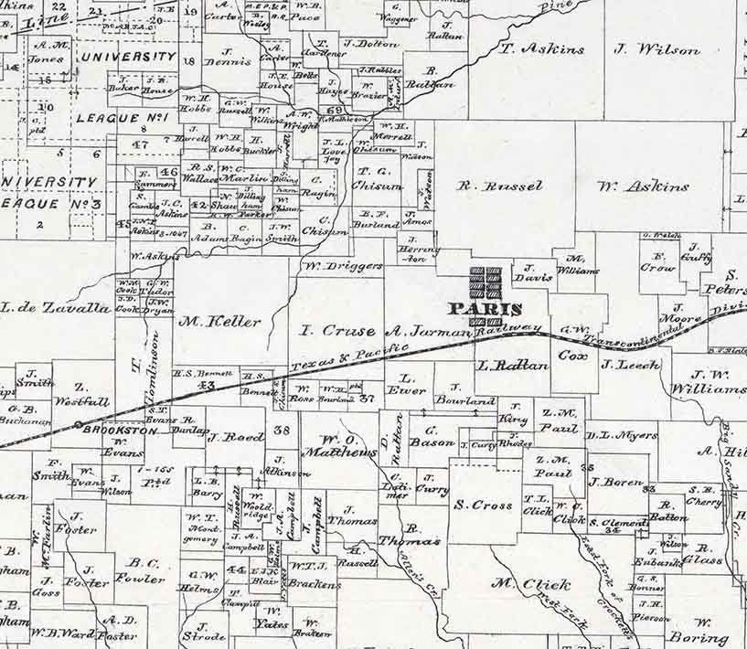 1870 Farm Line Map of Lamar County Texas