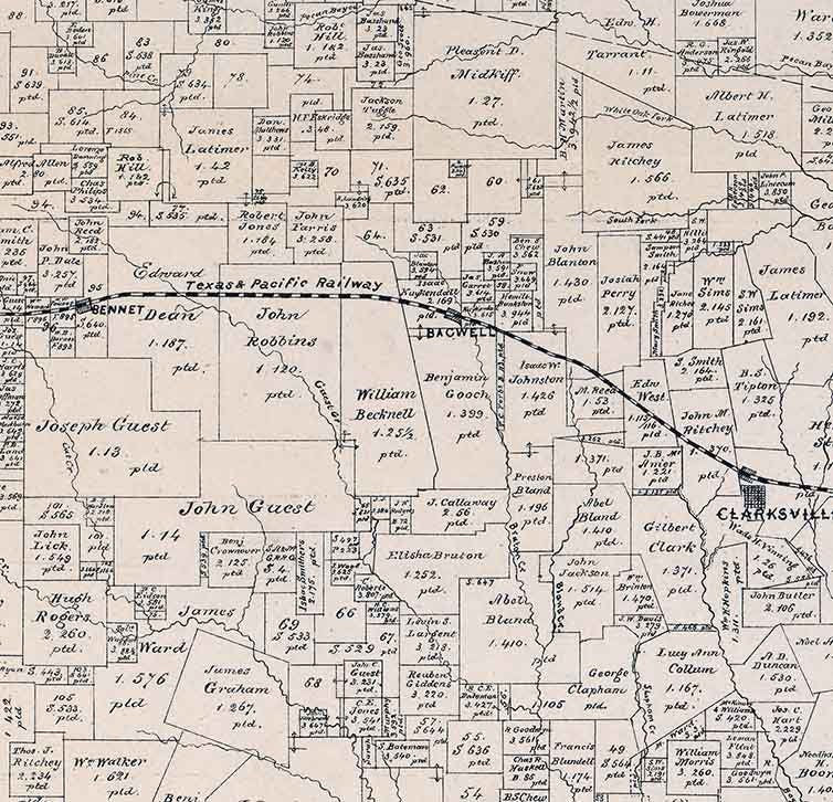 1879 Farm Line Map of Red River County Texas