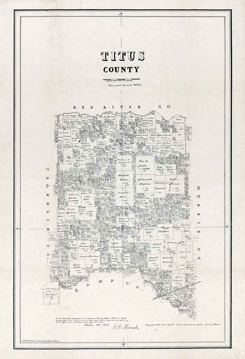 1880 Farm Line Map of Titus County Texas